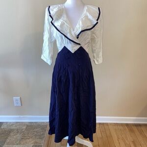 Nina Piccalino Navy and Cream Midi Dress
